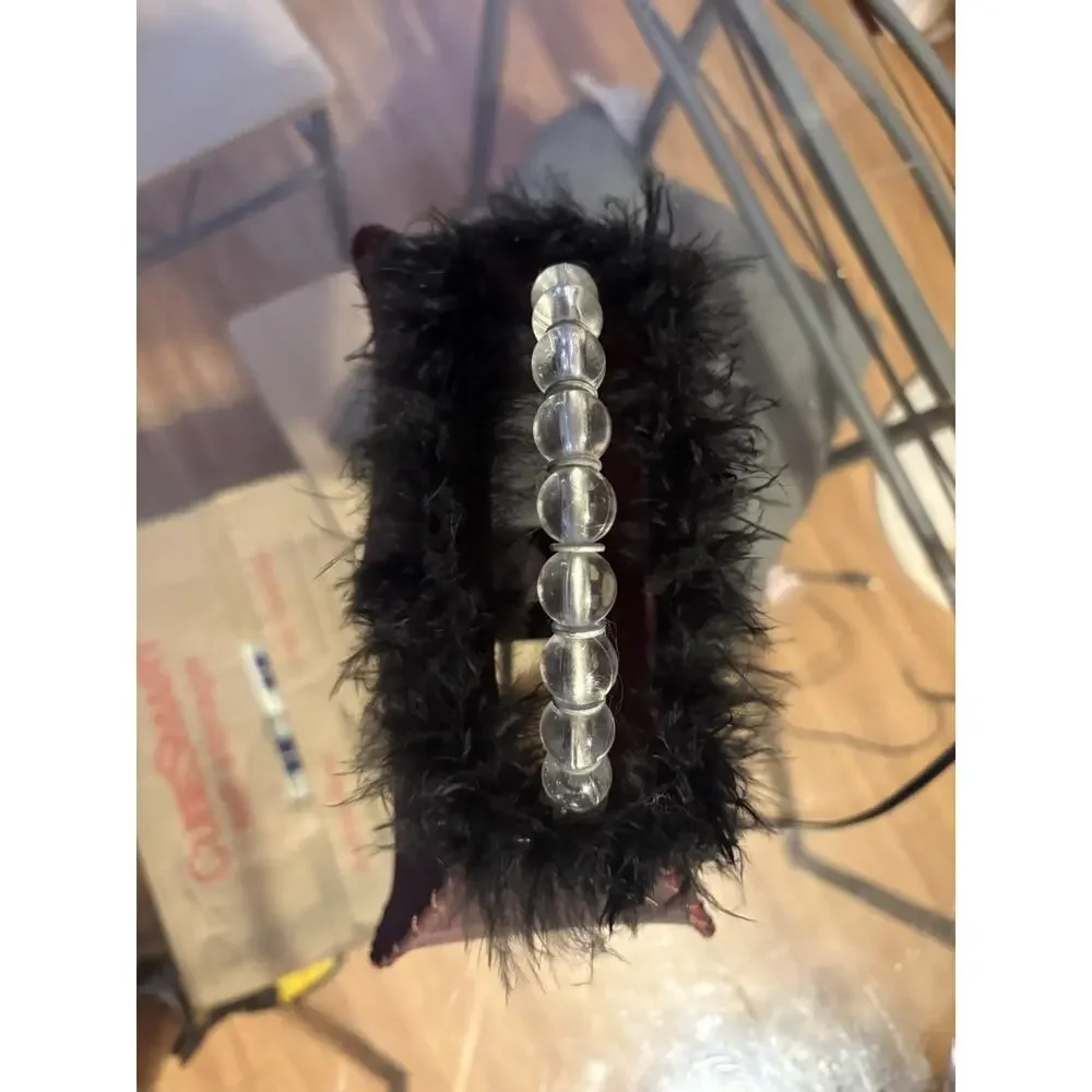 Purse Table Lamp Light Vintage Brown Faux Fur Top Beaded Handle Retro 11.5